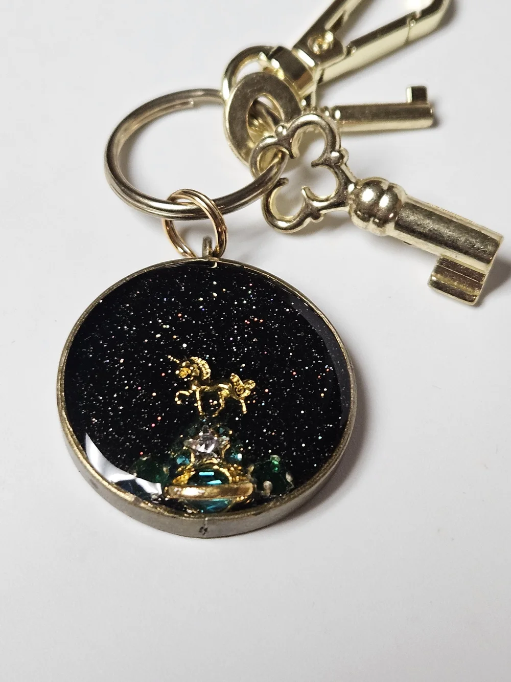 Gold Unicorn In Outer Space Keychain Bag Charm